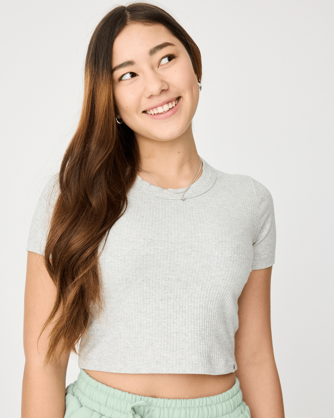 Blaire baby tee in light grey marle - close up 