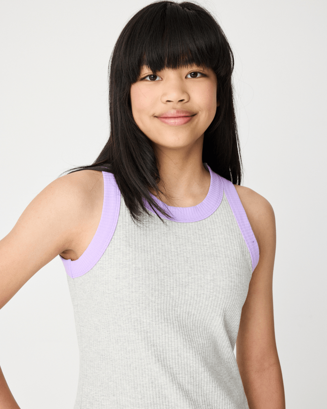 light grey marle tank dress - close up 