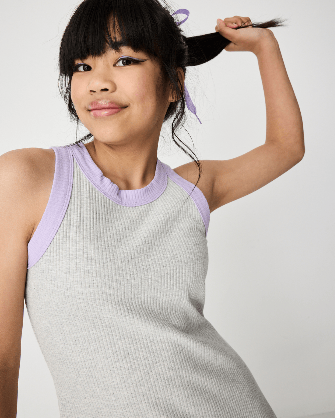 light grey marle tank dress - side view
