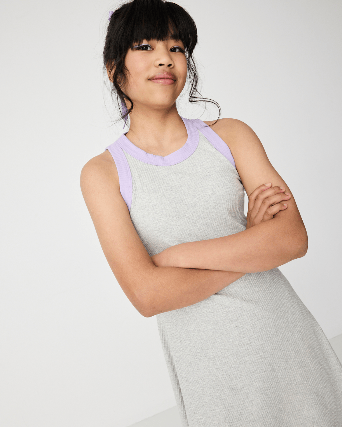 light grey marle tank dress - mid shot