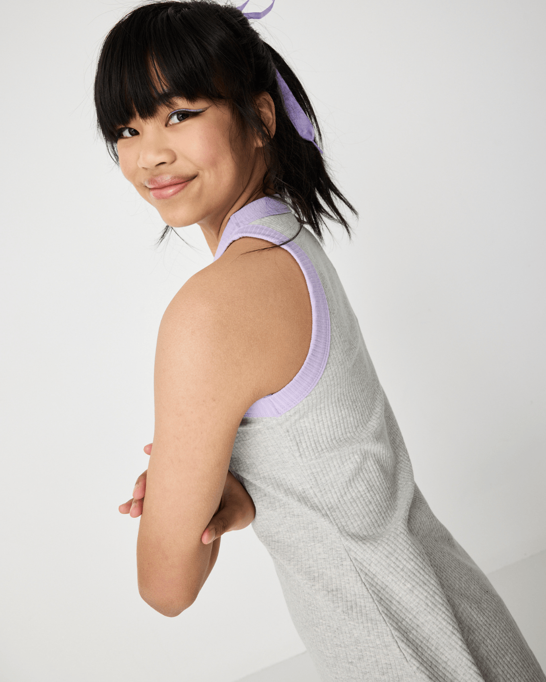 light grey marle tank dress - rear view