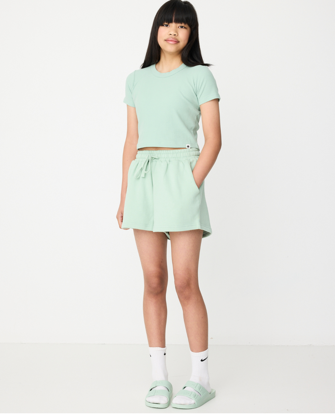 Short Sleeved Baby Tee - Sage - Wide view