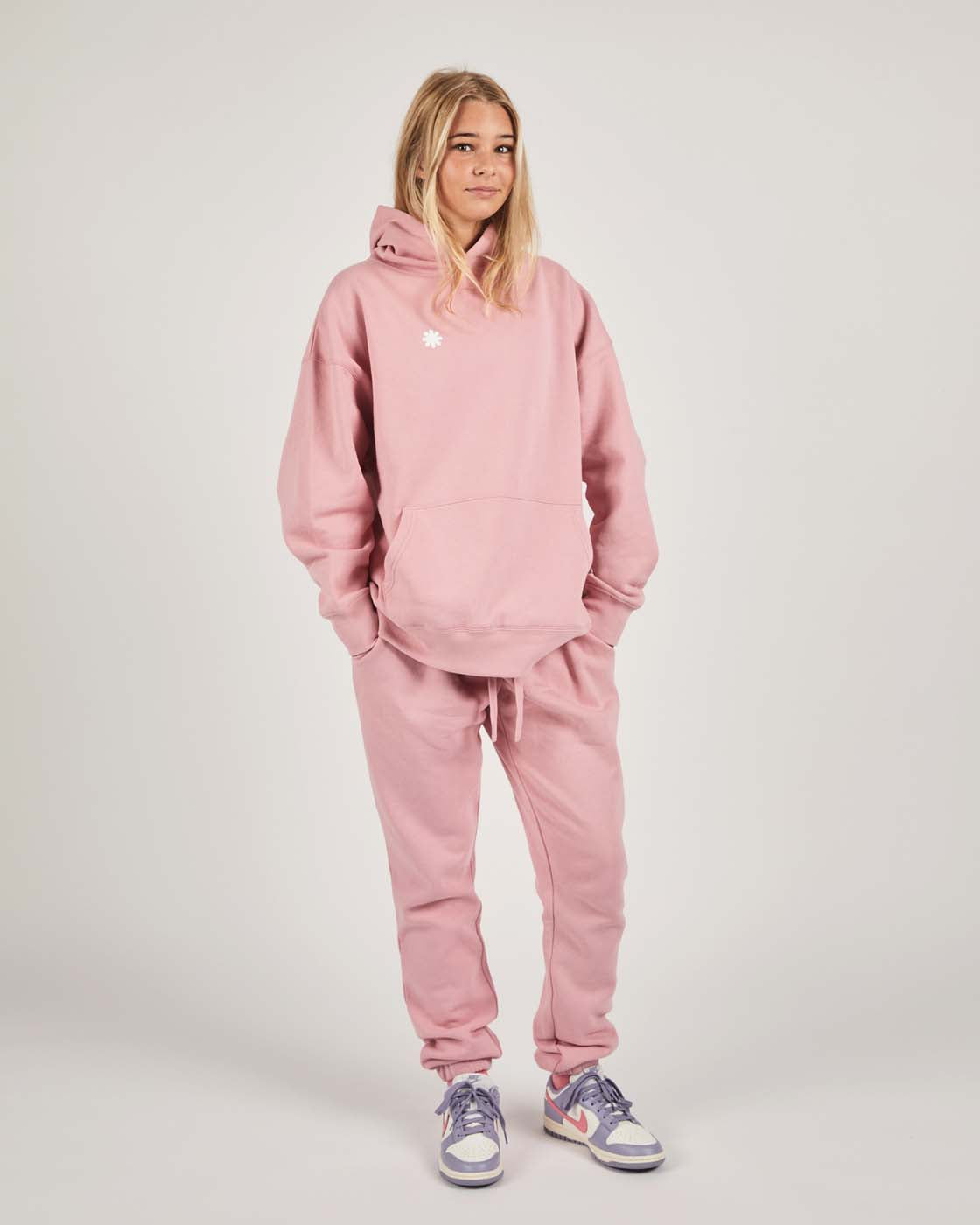 pink hoodie - front view